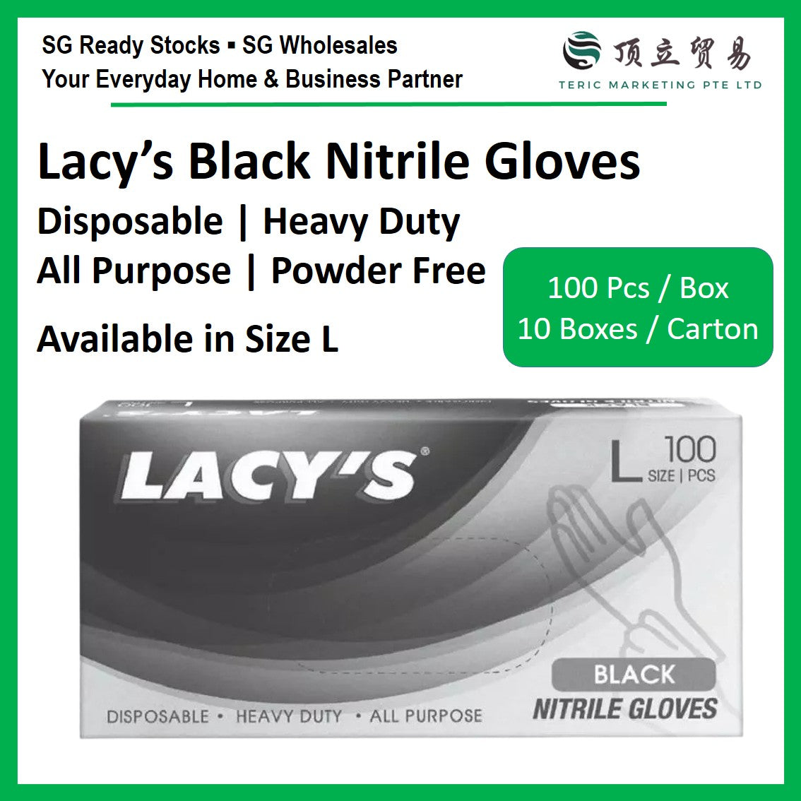 Black Nitrile Gloves L | Disposable Powder-Free Gloves Singapore