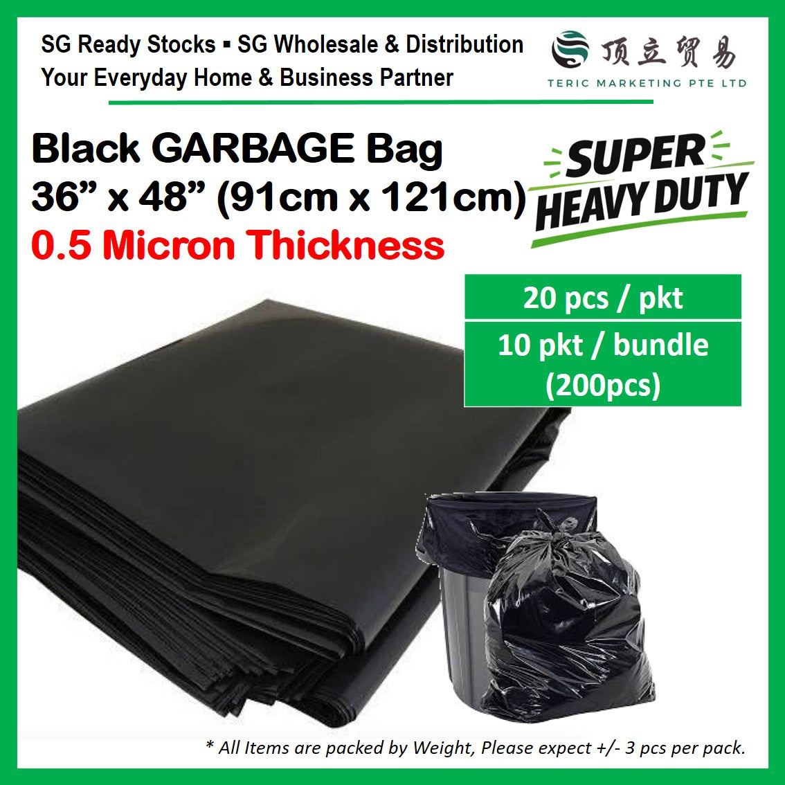 Black Trash Bag 36x48 Heavy Duty | Large Garbage Bag Singapore