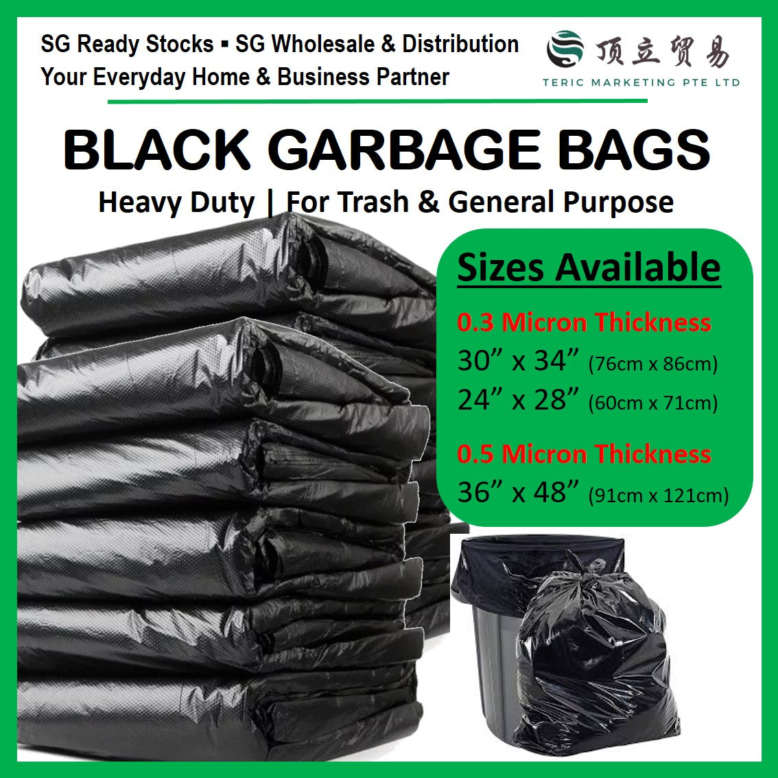 Black Trash Bag 36x48 Heavy Duty | Large Garbage Bag Singapore