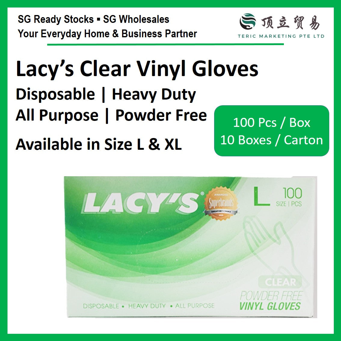 Lacy's Clear Vinyl Gloves L / XL | Disposable Food Grade Gloves Singapore